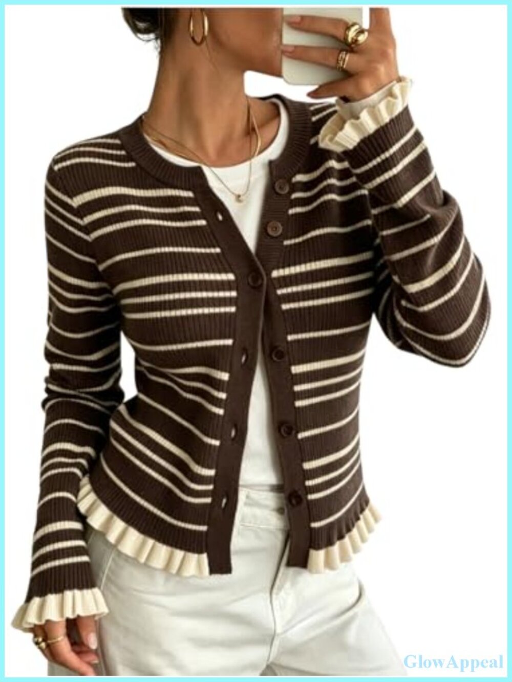 Striped Button Front Cardigan Sweater Womens Long Sleeve Knitwear